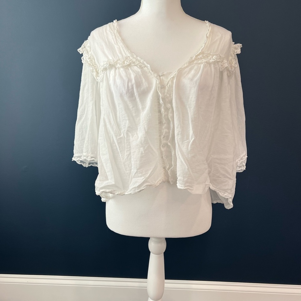 Free People Cream Lace Trim Blouse